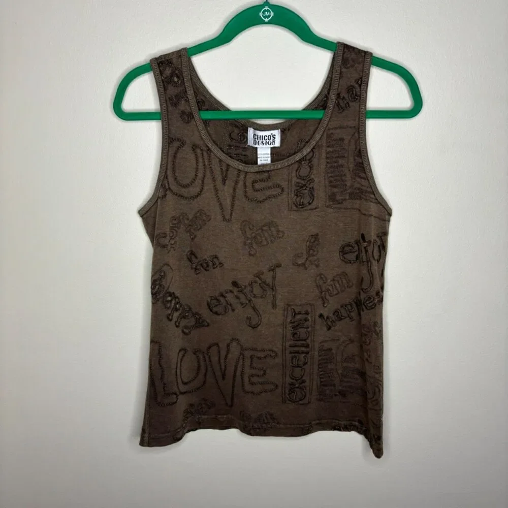 chicos women's vintage embroider tanktop brown size 2 Y2K 100% cotton - Picture 1 of 5